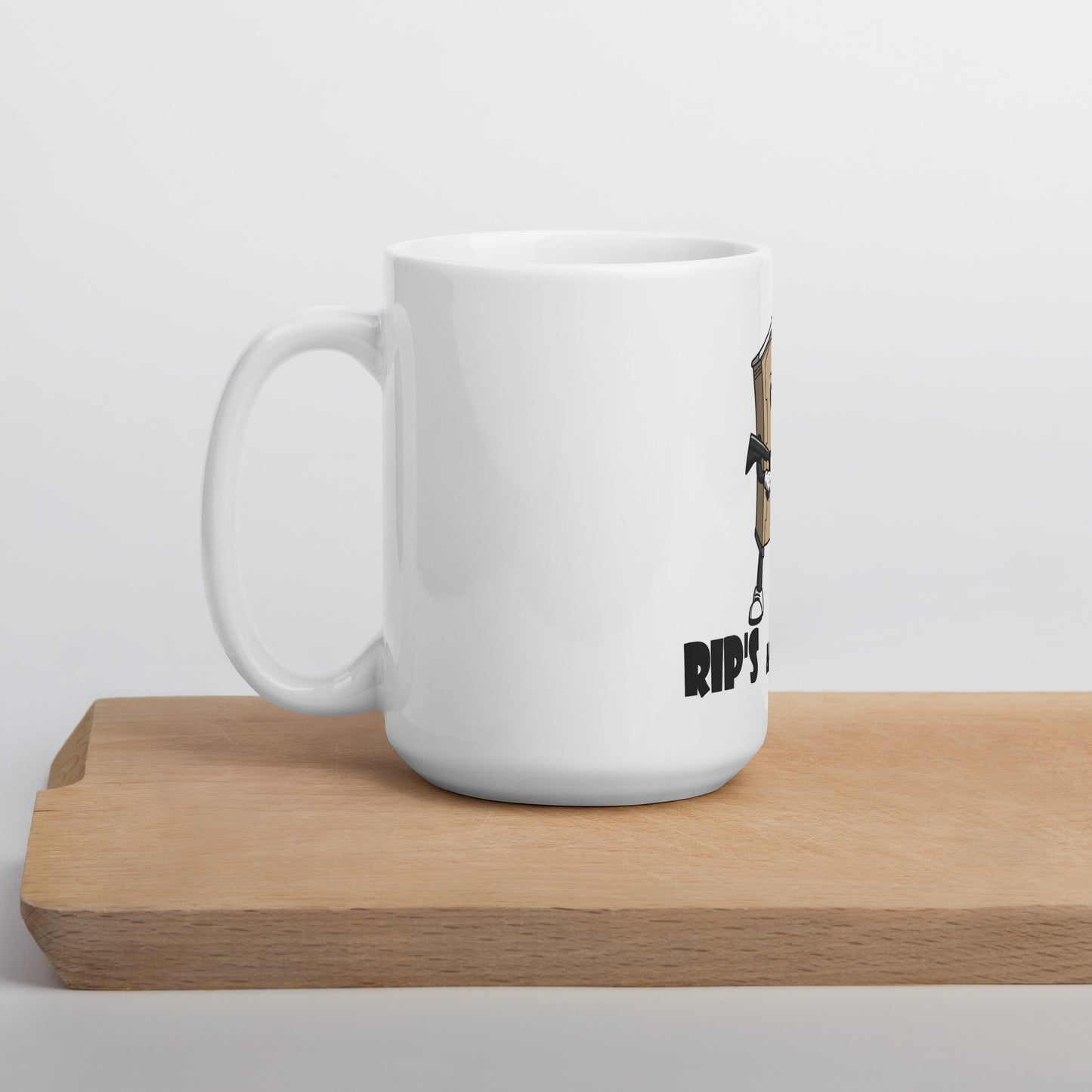 White glossy mug Rips and Shits